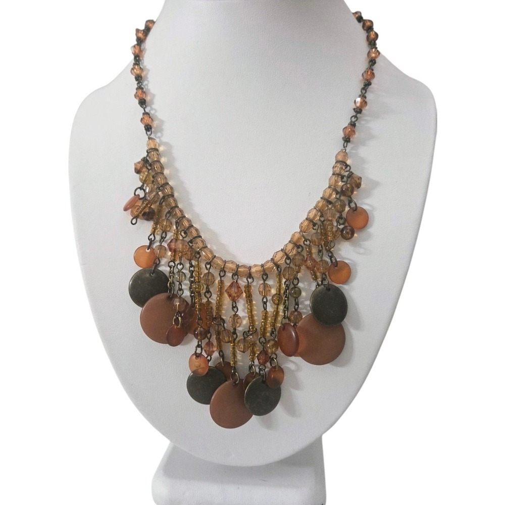 Retired Vintage Premier Designs "Freefall" Beaded Dangling Amber Beads Necklace